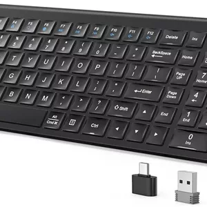 کیبورد بی‌سیم JOYACCESS، کیبورد بی‌سیم 2.4G ارگونومیک و باریک با USB و Type C، طراحی تمام اندازه و قابل حمل برای کامپیوتر/لپ‌تاپ/ویندوز/مک - مشکی