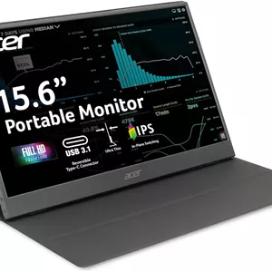 مانیتور قابل حمل ایسر مدل PM161Q Abmiuuzx با صفحه نمایش 15.6 اینچی Full HD 1920 x 1080 IPS، طراحی فوق العاده باریک، روکش ممتاز، مناسب برای لپ تاپ، کامپیوتر، مک، دارای 2 پورت USB 3.1 Type-C، 1 پورت Mini HDMI و Micro USB، رنگ مشکی