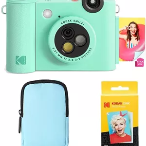 دوربین چاپ فوری دیجیتال و پرینتر عکس بلوتوث بی‌سیم KODAK Smile  2-in-1، بسته شروعکیف لوکسکاغذ عکس چسبی Zink 20 عددی - 10 مگاپیکسل، لنز چرخان با جلوه‌های ویژه - سبز