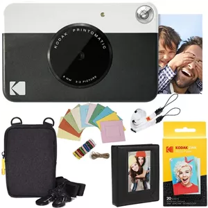 دوربین فوری چاپ Kodak Printomatic (مشکی) بسته ویژهکاغذ Zink (20 برگ)کیف لوکسآلبوم عکسقاب آویزبند گردنی راحت