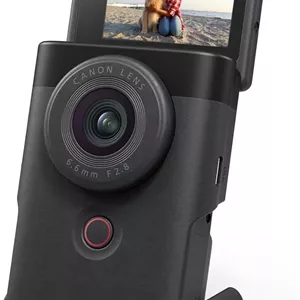 دوربین ولاگینگ Canon PowerShot V10 برای تولیدکنندگان محتوا، لنز واید 19 میلی‌متری، سنسور CMOS 1 اینچی، ویدیوی 4K، ردیابی چهره، میکروفون داخلی، تثبیت‌کننده تصویر، وب‌کم، پخش زنده، مشکی
