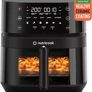سرخ کن هوا Nutricook 3 Vision، پنجره شفاف، چراغ های داخلی، 5.7 لیتر، پوشش سرامیکی، سرخ کردن با هوا، برشته کردن، پخت، خشک کردن و گرم کردن مجدد، 6 برنامه از پیش تعیین شده، 1700 وات، 2 سال گارانتی محدود، ترکیبی، انحصاری آمازون