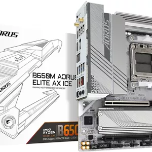 مادربرد GIGABYTE B650M AORUS ELITE AX ICE AM5 LGA 1718 AMD B650 M-ATX با 5 سال گارانتی، DDR5، 2* M.2، PCIe 5.0، USB 3.2 Gen2X2 Type-C، 2.5GbE LAN، Q-Flash Plus، EZ-Latch
