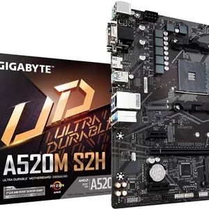 مادربرد گیگابایت A520M S2H (AMD Ryzen AM4/MicroATX/PWM دیجیتال 4 3 فاز/Gigabyte Gaming GbE LAN/NVMe PCIe 3.0 x4 M.2/3 رابط نمایشگر/Q-Flash Plus/RGB Fusion 2.0)