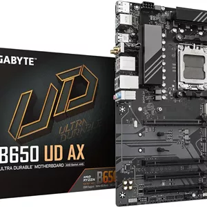 مادربرد GIGABYTE B650 UD AX (rev. 1.0) AM5 LGA 1718 AMD B650 ATX DDR5، PCIe 4.0 M.2، PCIe 4.0، USB 3.2 Gen2x2 Type-C، Wi-Fi 6، GbE LAN، Q-Flash، EZ-Latch