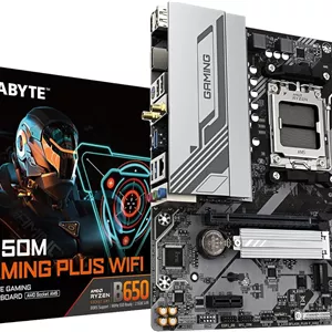 مادربرد GIGABYTE B650M GAMING PLUS WIFI - پردازنده AMD Ryzen 9000، VRM با فازهای 5 2 2، DDR5 تا 8000 مگاهرتز، 2xPCIe 4.0 M.2، LAN 2.5GbE، WIFI 6E، USB 3.2 Gen 1