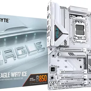 مادربرد گیگابایت B850 EAGLE WIFI7 ICE - پردازنده های AMD Ryzen 9000 Series، VRM دیجیتال 8 2 2 فاز، تا 8200 مگاهرتز DDR5 (OC)، 1xPCIe 5.02xPCIe 4.0 M.2، WIFI 7، LAN 2.5 GbE، USB 3.2 Gen 2