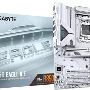 مادربرد GIGABYTE B850 EAGLE ICE - پردازنده های AMD Ryzen سری 9000، VRM دیجیتال 8 2 2 فاز، DDR5 تا 8200 مگاهرتز (OC)، 1xPCIe 5.02xPCIe 4.0 M.2، LAN 2.5 GbE، USB 3.2 Gen 2