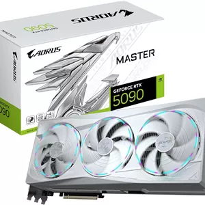 کارت گرافیک گیگابایت AORUS GeForce RTX 5090 MASTER ICE 32G - حافظه 32 گیگابایت GDDR7، رابط 512 بیتی، PCI-E 5.0، فرکانس هسته 2655 مگاهرتز، 3 پورت DP 2.1a، 1 پورت HDMI 2.1b، NVIDIA DLSS 4، مدل GV-N5090AORUSM ICE-32GD
