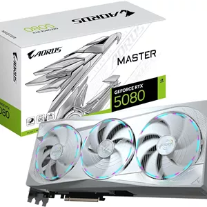 کارت گرافیک گیگابایت AORUS GeForce RTX 5080 MASTER ICE 16G - با 16 گیگابایت حافظه GDDR7، رابط 256 بیتی، PCI-E 5.0، فرکانس هسته 2805 مگاهرتز، 3 پورت DP 2.1a، 1 پورت HDMI 2.1b، NVIDIA DLSS 4، مدل GV-N5080AORUSM ICE-16GD