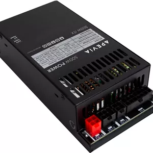 منبع تغذیه 500 واتی کامپیوتر Apevia ITX-PFC500W Mini ITX/Flex ATX / 1U، کاملاً ماژولار، PFC فعال با دامنه کامل 90-264 ولت AC برای سیستم POS AIO، سرور گیمینگ دسکتاپ با فرم فاکتور کوچک (Flex ITX)