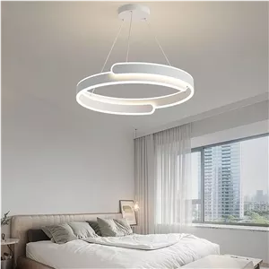 چراغ آویز LED اکریلیک Kutis، لوستر حلقه‌ای LED، روشنایی مدرن و شیک با حلقه‌های LED و درخشش خیره‌کننده، مناسب برای افزودن حس و حال به هر اتاق، 50x50x100 سانتی‌متر