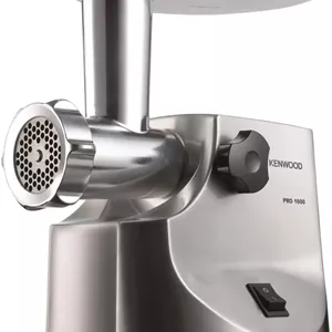 چرخ گوشت کنوود 1600 وات مدل MG510 با بدنه فلزی قدرتمند، دارای کبه ساز، لوله تغذیه سوسیس، 3 صفحه نمایش فولادی ضد زنگ برای نتایج ریز، متوسط ​​و درشت - نقره ای