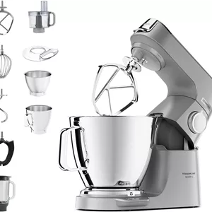 غذاساز کنوود Titanium Chef Baker XL با همزن، خمیرزن، میله و کاسه، 6.7 لیتر، مدل KVL85.424SI، توان 1500 وات، نقره ای