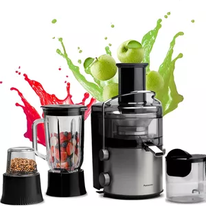 آبمیوه گیری، مخلوط کن و آسیاب 3 در 1 پاناسونیک 1000 وات با فیلتر تمام فلزی برای زندگی سالم؛ ظرفیت بزرگ 2.0 لیتری؛ مخلوط کن شیشه ای و آسیاب مدل MJ-CB800