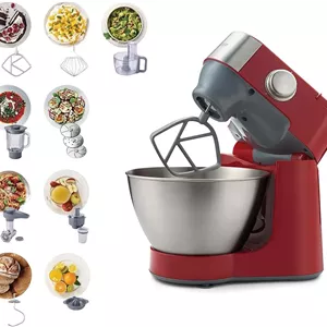 میکسر ایستاده کنوود مدل Prospero با توان 900 وات، کاسه استیل 4.3 لیتری، K-Beater، همزن، خمیرزن، مخلوط کن شیشه ای، چرخ گوشت، غذاساز، آبمیوه گیری، آب مرکبات گیری KM241002 قرمز