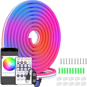 چراغ های نئون طنابی هوشمند Boolygo [2M/6.5Ft] - نوار LED ضد آب IP67 با کنترل از طریق برنامه/کنترل از راه دور | همگام سازی موسیقی برای اتاق خواب/پاسیو/مهمانی (رنگی، 2 متر/ 6.5 فوت)