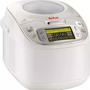 مولتی کوکر تفال RK8121 با ظرفیت 1.8 لیتر، توان 750 وات، رنگ نقره ای و سفید (دارای 45 برنامه، عملکرد گرم نگهدارنده، نمایشگر LCD، کتاب دستور پخت و لوازم جانبی)