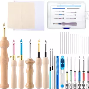 کیت پانچ نیدل KASTWAVE، 35 قطعه ابزار گلدوزی و کوک زنی، سوزن پانچ نیدل با دسته چوبی، سوزن های چشم بزرگ، مناسب برای مبتدیان گلدوزی