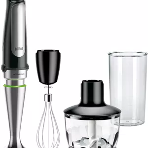 مخلوط کن دستی غوطه ور 3 در 1 براون MQ7035X، مخلوط کن میله ای استیل قدرتمند 500 واتی با سرعت متغیرغذاساز 2 فنجانی، همزن، بشر، ترکیب سریعتر و ظریف تر، MultiQuick