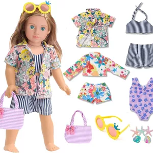 ست لباس ساحلی تابستانی مد روز Sweet Dolly برای عروسک 18 اینچی، شامل پیراهن مد، مایو بیکینی و کیف دستی (عروسک شامل نمی شود)