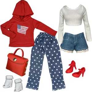 ست لباس فشن Eledoll برای عروسک 12 اینچی طرح دوست دارم آمریکا، مناسب تعطیلات 4 جولای، روز استقلال/ روز یادبود/ انتخابات ریاست جمهوری 2024