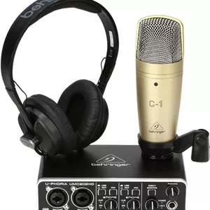 مجموعه کامل استودیویی Behringer U-Phoria Studio Pro با اینترفیس صوتی USB با کیفیت بالا، میکروفون کاندنسر، هدفون و موارد دیگر