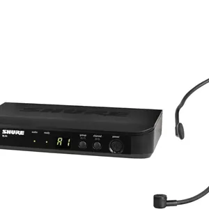 سیستم میکروفون بی سیم Shure BLX14/P31 با گیرنده BLX4، فرستنده بدنه BLX1 و میکروفون کندانسور هدست PGA31 برای صدای هندزفری، ایده آل برای مجریان فعال - باند H11