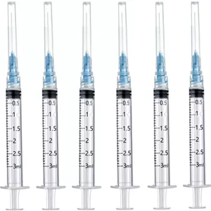 بسته 100 عددی سرنگ پلاستیکی 3 میلی لیتری KystuCare با گیج 23، سرنگ های تزریق نمونه آزمایشگاهی برای آزمایشگاه های علمی صنعتی، اندازه گیری مایعات، پر کردن مجدد جوهر، اپلیکاتور روغن یا چسب