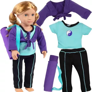 لباس ژیمناستیک (یوگا) Dress Along Dolly برای عروسک های امریکن گرل شامل مت یوگا، کیف حمل، لگ و پیراهن