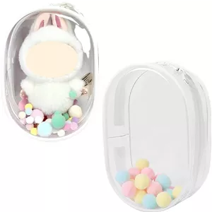 کیف شفاف DIFLAX، مجموعه کوله پشتی مینی شفاف با عروسک کارتونی برای لابو شامل جاکلیدی و پوم پوم، از عروسک خود محافظت کنید