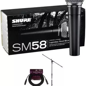 بسته میکروفون وکال داینامیک کاردیوید Shure SM58-LC به همراه آداپتور پایه و کیف زیپ دار