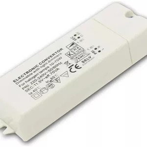 ترانس هالوژن MAXTRACK Transmedia LT1L، 230/12 ولت، 20-60 وات، محافظت در برابر اضافه بار، محافظت در برابر دما، غیر دیمر، 115 x 43 x 28 میلی متر