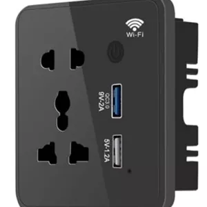 پریز دیواری هوشمند Eazyliv با پنل شیشه ای حرارت دیده Tuya WIFI با 2 پورت USB 3.0 شارژ سریع مناسب هتل، دفتر، خانه (تک پریز2 پورت USB) (مشکی)