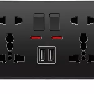 پریز دیواری Yuhestdy، پریز دیواری با رابط USB، پنل پریز آداپتور شارژر (مشکی، دو سوراخ)