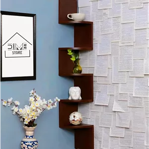 شلف دیواری چوبی Dime Store | شلف آویز گوشه ای برای اتاق نشیمن شیک | قفسه شناور دکوری زیگ زاگ برای نگهداری