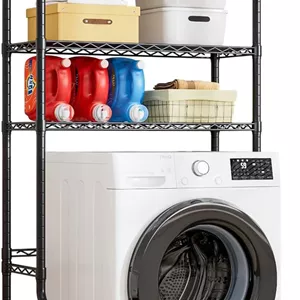 قفسه ذخیره سازی بالای ماشین لباسشویی و خشک کن Forthcan، قفسه ایستاده 3 طبقه سازمان دهنده اتاق لباسشویی، قفسه صرفه جویی در فضای ذخیره سازی حمام با میله خشک کن لباس، 33.9 اینچ عرض × 19.7 اینچ عمق × 77.6 اینچ ارتفاع (مشکی، بزرگ)