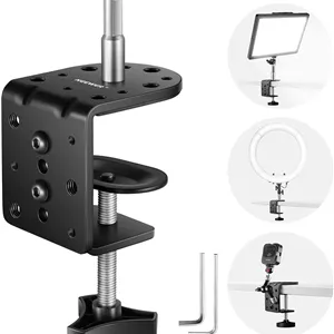 گیره C سنگین NEEWER مدل ST-CCD9، بسته 2 عددی، با ستون نصب برای پایه نور، گیره فلزی رومیزی قابل تنظیم با پیچ‌های 1/4 و 3/8 اینچ برای رینگ لایت، چراغ ویدئویی LED، دوربین، حداکثر بار 20 کیلوگرم