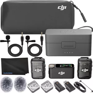 میکروفون بی‌سیم DJI Mic 2 (شامل 2 فرستنده1 گیرندهجعبه شارژ)، میکروفون یقه‌ای بی‌سیم، حذف نویز، برد 250 متر، میکروفون برای آیفون، اندروید، دوربین به همراه 2 عدد میکروفون یقه‌ای کندانسور اومنی‌دایرکشنال