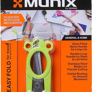 قیچی تاشو استیل Munix FL-1243، 112 میلی متر / 4.5 اینچ | تیغه نوک تیز با مکانیزم قفل | دسته های نامتقارن برای گرفتن آسان | سبز، بسته 3 عددی - رنگ ممکن است متفاوت باشد