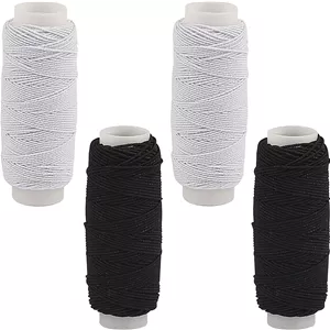4 عدد نخ الاستیک جمع کننده برای خیاطی، قرقره الاستیک جمع کننده نخ الاستیک، سیم کشی الاستیک مشکی سفید برای ساخت جواهرات و لباس های بافتنی با ماشین خیاطی (0.5mm*27m)