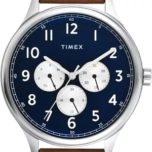 ساعت آنالوگ مردانه TIMEX با صفحه گرد و ضد آب، ساعت مچی مردانه، آبی-1، ساعت آنالوگ