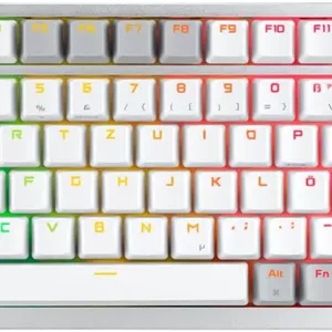 کیبورد گیمینگ ایسوس ROG Azoth سفید RGB (طرح‌بندی QWERTZ، فرم فاکتور 75%، سوییچ‌های مکانیکی ROG NX، نمایشگر OLED، بی‌سیم با بلوتوث یا RF بی‌سیم 2.4 گیگاهرتز، کابل USB)