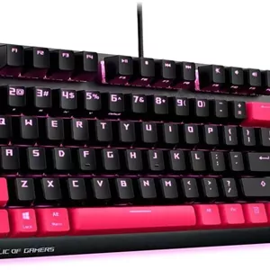 کیبورد گیمینگ مکانیکی ایسوس ROG Strix Scope TKL Electro Punk | سوییچ‌های Cherry MX Red، کلید Ctrl دو برابر پهن‌تر برای دقت بیشتر در FPS، نورپردازی Aura Sync RGB، Quick-Toggle