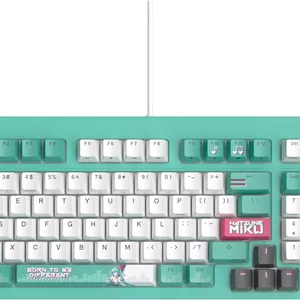 کیبورد گیمینگ اپتیکال-مکانیکال RGB ایسوس TUF Gaming K3 Gen II Hatsune Miku Edition با مقاومت در برابر آب و گرد و غبار IP57، طرح‌بندی فشرده 98 کلیدی، پایه واشر سیلیکونی و فوم میرایی.