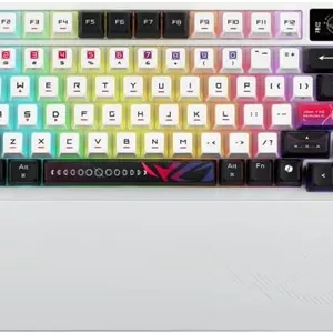 کیبورد گیمینگ سفارشی 75% ایسوس ROG Azoth X: سوییچ‌های مکانیکی ROG NX V2 با قابلیت تعویض سریع، کلیدهای ROG PBT با تم Stellar، روکش فلزی، نمایشگر OLED - طرح‌بندی عربی - سفید