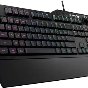 کیبورد گیمینگ ایسوس TUF Gaming K1 RGB، نورپردازی RGB 5 منطقه‌ای، سوییچ‌های ممبرین، Anti-Ghosting با 19 کلید، دکمه اختصاصی تنظیم صدا، مقاوم در برابر نفوذ مایعات، نوار نور جانبی، کلیدهای ماکرو قابل برنامه‌ریزی، مشکی [طرح‌بندی UK]