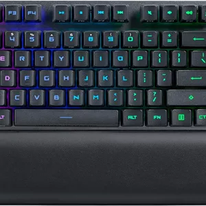کیبورد گیمینگ 80% ایسوس ROG Strix Scope RX TKL Wireless Deluxe، اتصال سه حالته (RF 2.4 گیگاهرتز، بلوتوث، سیمی)، سوئیچ‌های مکانیکی اپتیکال ROG RX Red، کلیدهای PBT، نورپردازی RGB، استراحتگاه مچ دست، مشکی