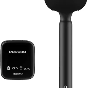 میکروفون یقه ای بی سیم دستی و گیرنده Porodo، میکروفون دینامیک وکال برای کارائوکه و بلندگوها، عمر باتری 12 ساعته، حساسیت بالا، همچنین به دوربین های DSLR برای فیلمبرداری متصل می شود