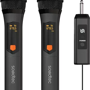 میکروفون بی‌سیم آلومینیومی قابل شارژ Porodo Soundtec Duo با دو میکروفون، نوع اتصال مونو 6.3 میلی‌متری، 2 باتری 800 میلی‌آمپر ساعتی، 4.5 ساعت زمان کار، روش‌های تنظیم DSP، 2 کانال، فاصله دریافت 25 متری - مشکی